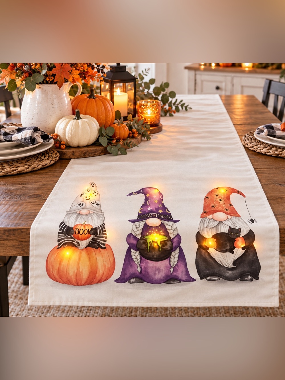 NEW Cynthia Rowley Curious Light Up Halloween Gnome Table Runner - Size 14x72
